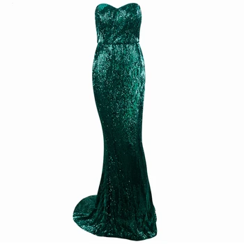

2018 Elegant Sexy Beige Green White Silver Strapless Backless Women Evening Celebrity Party Vestidos Long Maxi Sequin Clubwear