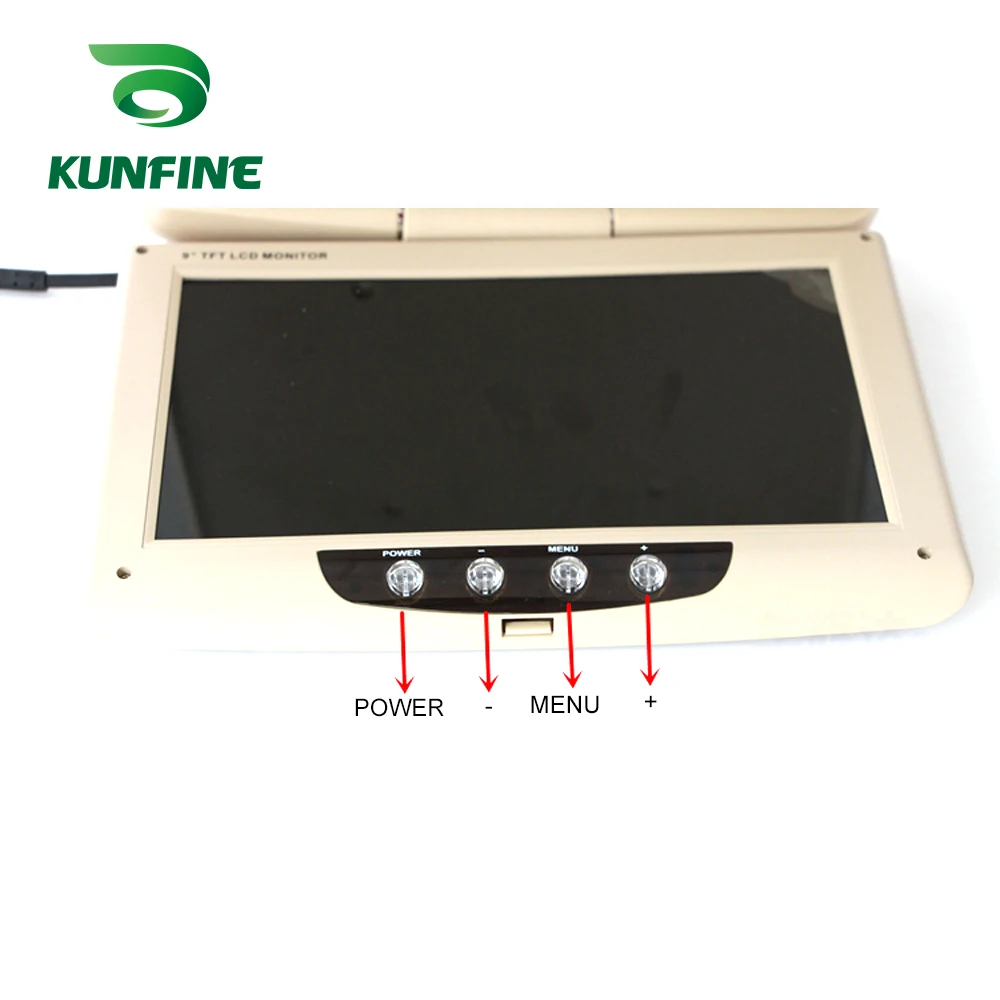 KUNFINE (9 Inch) Car Roof Monitor LCD Flip Down Screen Overhead Multimedia Video Ceiling Roof mount Display (Build in IRFM Transmitter USB ) 9 inch (4)(1)