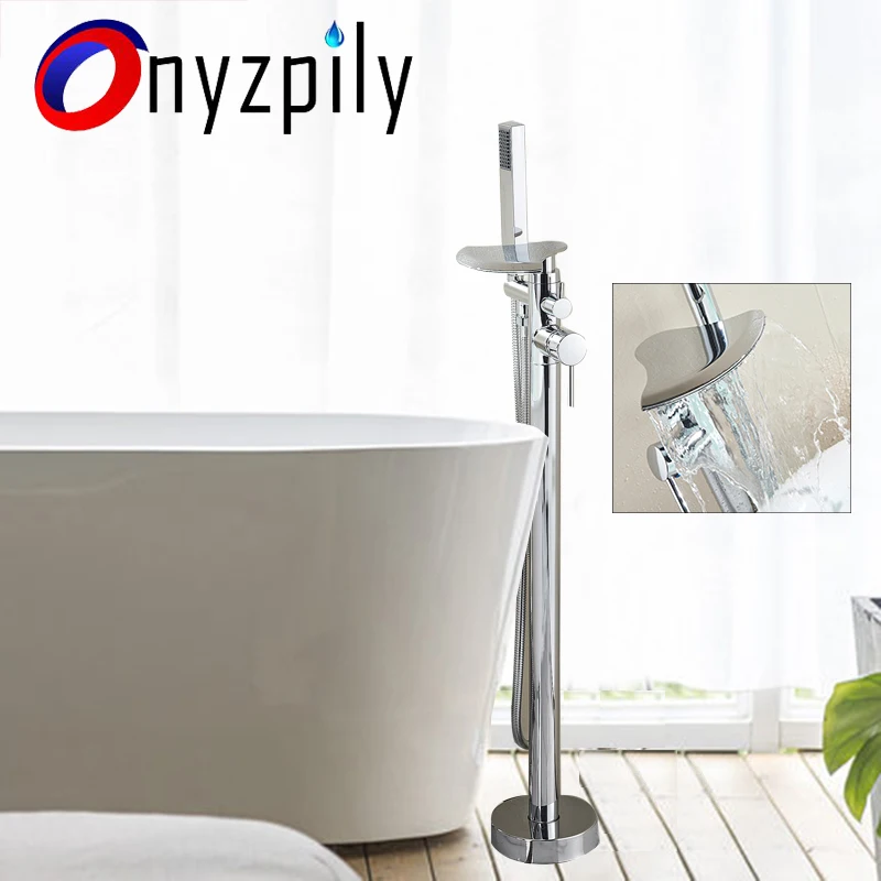 Onyzpily Bath Tub Sink Faucet Floor Mounted Waterfall Bathtub Mixers Free Standing Hot and Cold Shower Set Handheld shower | Обустройство