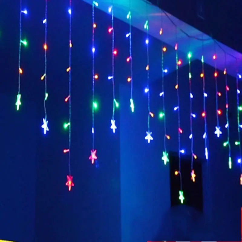 

3.5m Drop 0.3-0.5m curtain icicle star string led lights 220V New year Garden Xmas Wedding Party