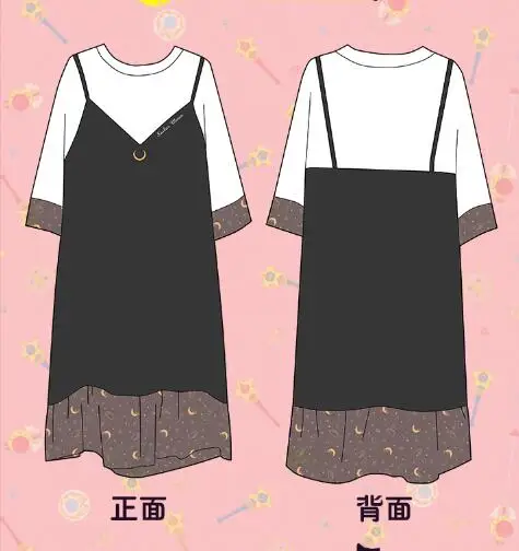 

1 piece Anime Sailor Moon Fake Two-piece Dress Lolita Summer Dress Cosplay Costume For Women Halloween