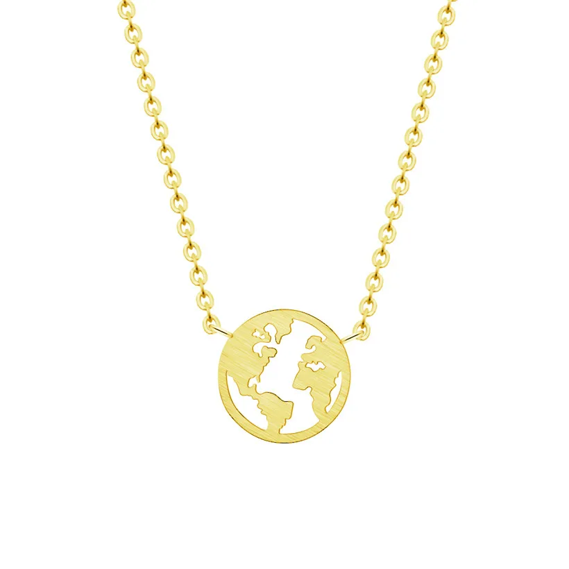 

World Map Necklace Travel jewellery Collana Stiainless Steel Geometric Round Pendant Choker Rose Gold Chian Necklaces For Women