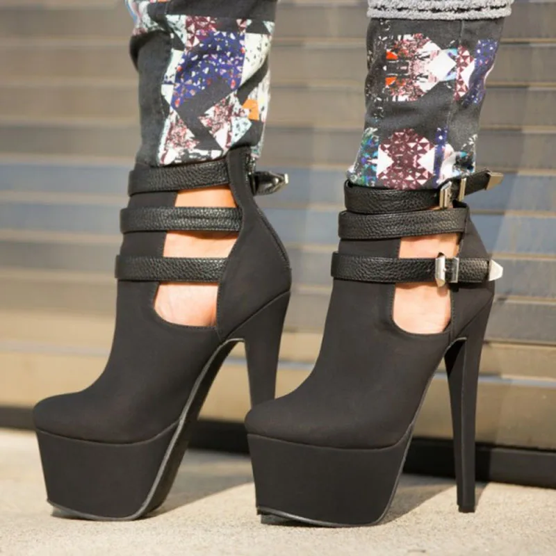 black_platform_heels_buckles_suede_pumps_high_heel_shoes