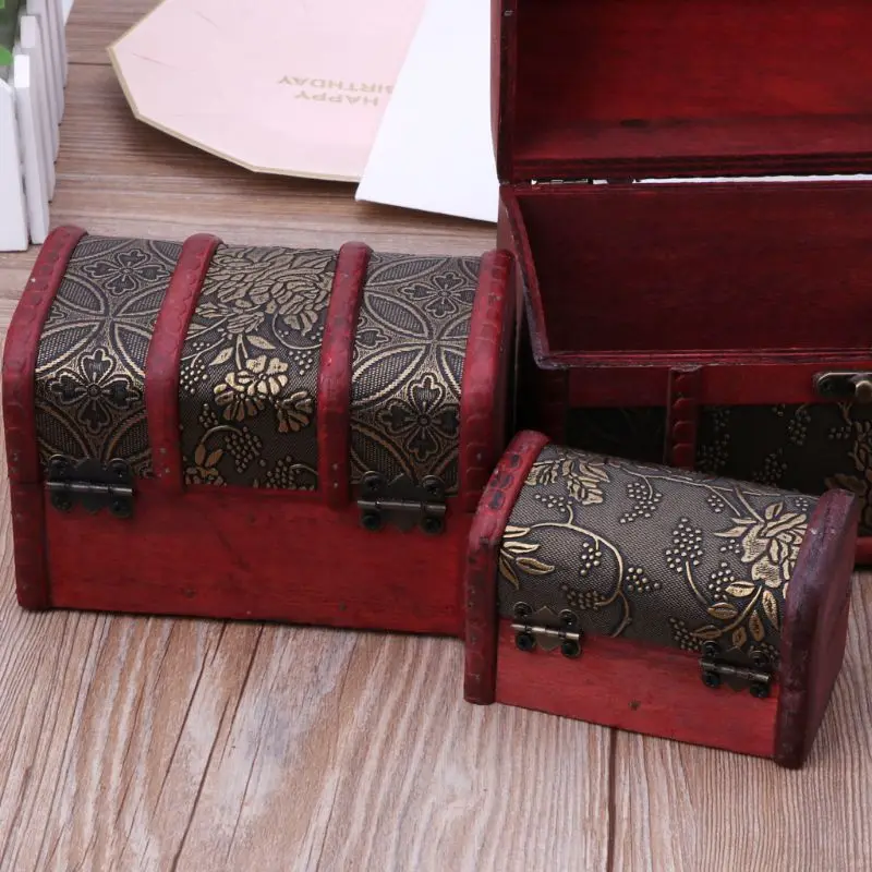 

3Pcs Different Sizes Vintage Wooden Storage Pirate Treasure Chest Jewelry Box
