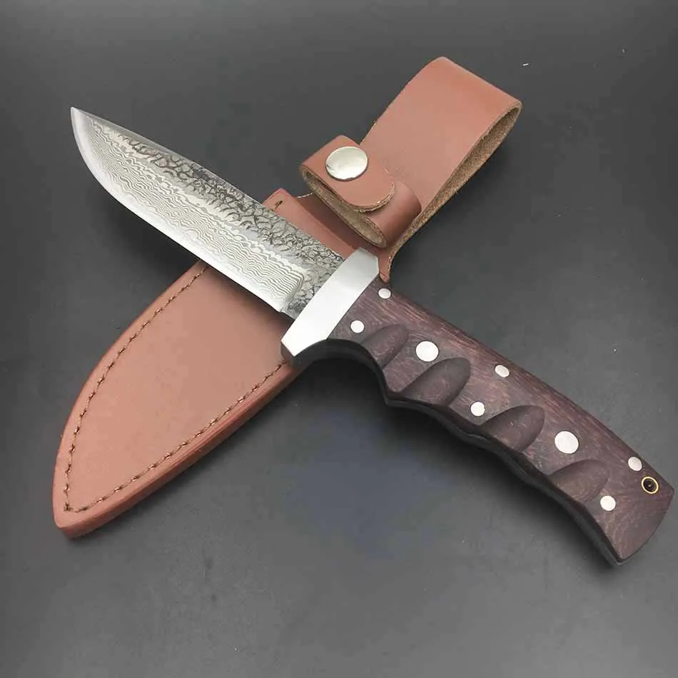 SK004 Дамасская сталь ручной Кованый прямой нож 62HRC твердость нож для ...