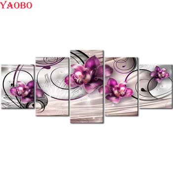 

5pcs/set Diamond Painting Cross Stitch Magnolia Flower Multi-picture Full Square Round Diamond Embroidery Diamond Mosaic Art