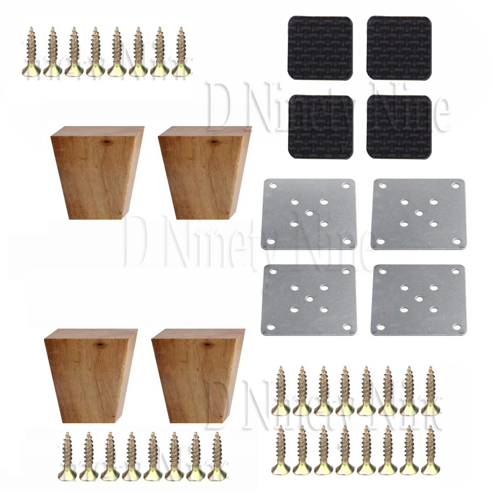 

4PCS Oak Wood 60x58x38MM Wooden Furniture Cabinet Leg Right Angle Trapezoid Feet Lifter Replacement for Sofa Table Bed