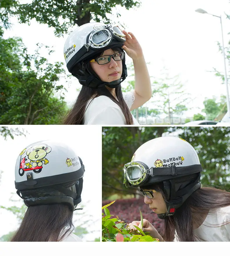 7 цветов ABS ретро мотоцикл открытый лицо половина Синтетическая кожа шлем с визером УФ очки Многоцветный мотоциклетный шлем