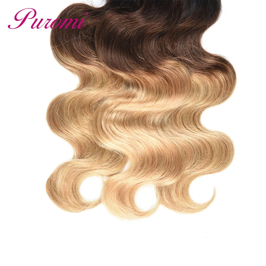 Puromi Body Wave Peruvian Hair Bundles T1b/4/27 Ombre Human Hair Non Remy Three Tone Hair Extension 3pcs Free Shipping