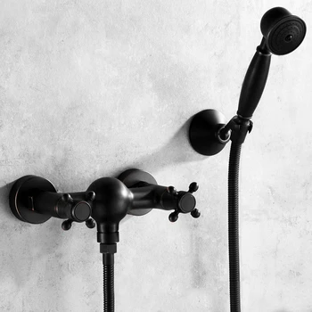 

Bathroom Vintage Nickel Brushed Black Brass Simple Shower Set Wall Mounted Bath Shower Mixer Tap Faucet 3-functions Mixer Valve