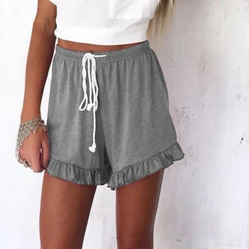 

2018 summer home casual shorts elastic drawstring waist women's high waist shorts fashion ruffles shorts female