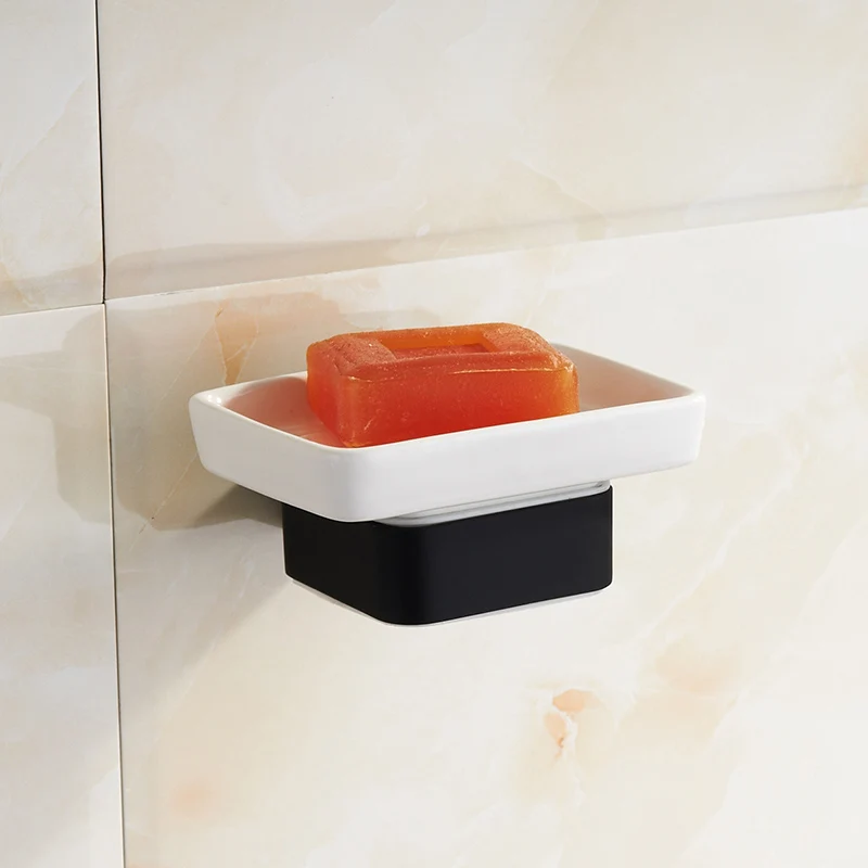 Black Soap Holder Bathroom Ceramic dish Wall Mounted Bathroom Accessories Soap Dishin Soap