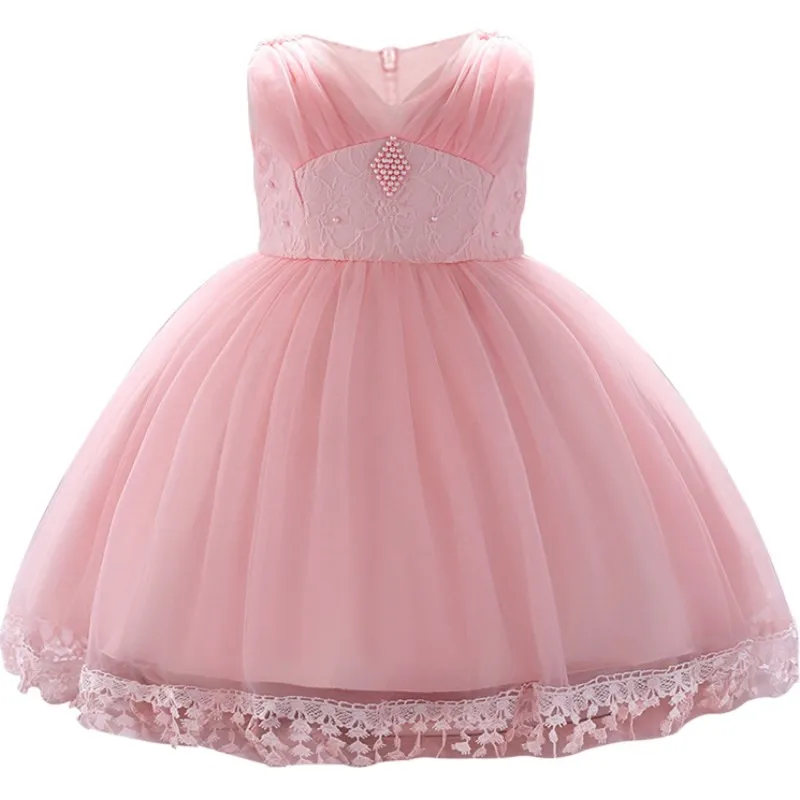 

New Infant Baby Girl Dress Petals Tulle Baptism Dresses for Girls 1 Year Birthday Beading Party Wedding Baby Clothing