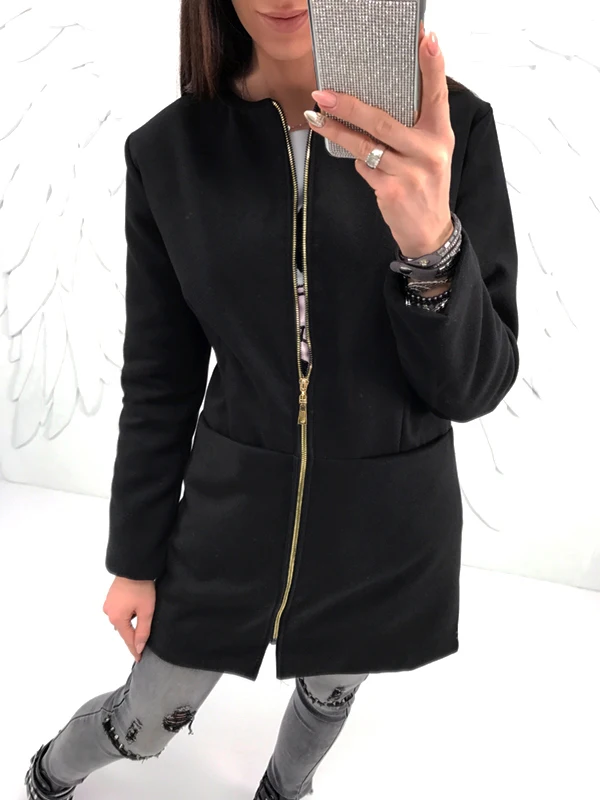 2018 New Arrivals Pink Grey Black Three Colors V Neck Zipper Long ...