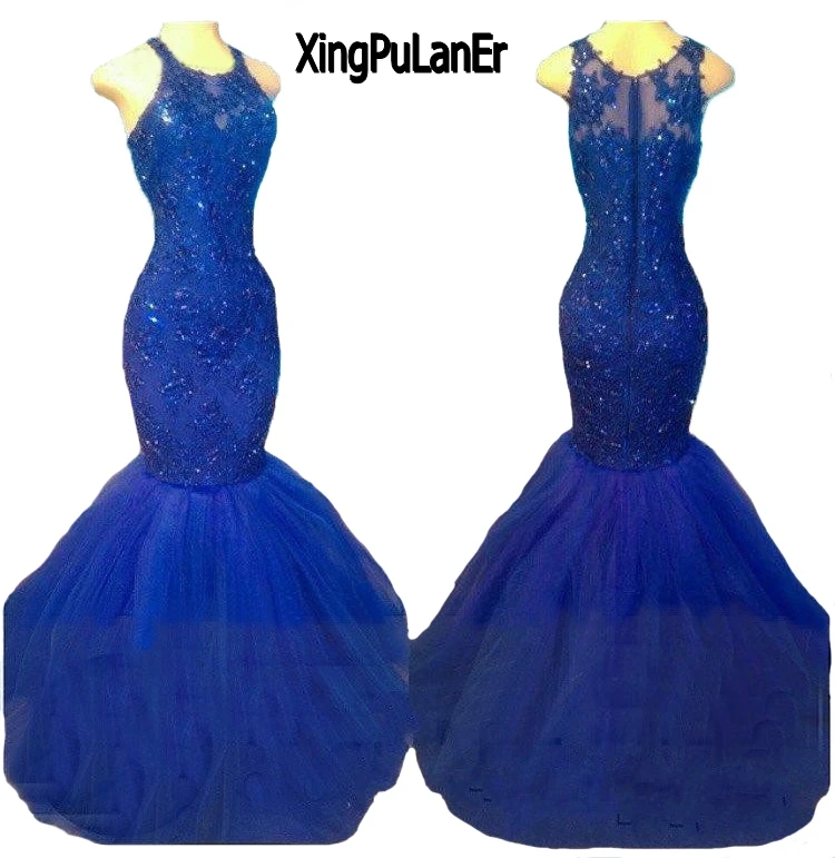 XingPuLanEr платье vestido de formatura Русалка Королевский синий кружева аппликация платье для выпускного вечера вечерние платья изготовление на заказ;