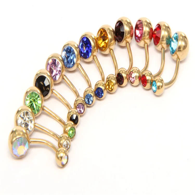 Buy 12Pcs Gold Belly Button Rings Crystal Surgical