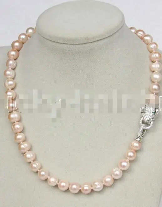 

Free Shipping >>> natural 17" 10mm near round pink freshwater pearls necklace leopard clasp j11713