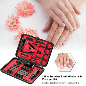 

18Pcs Stainless Steel Nail Clipper Cutter Manicure & Pedicure Set Nail Trimmer Multi-functional Nail Art Kit Travel&Grooming Kit