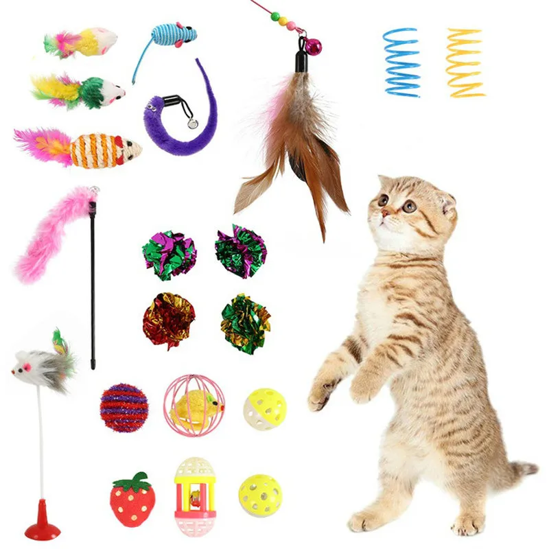 

20Pcs Cat Toys Squeak Chew Ball Collapsible Tunnel Feather Mice Toy Cats Interactive Play Supplies Animal Toys Sets Pet Products