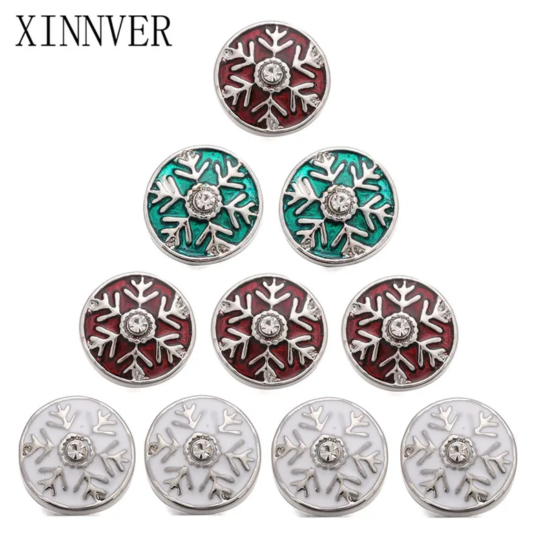 

10pcs/lot Newest Snap Jewelry Christmas Snowflake Gift Snap Button Press Buttons Charms For 12mm Snap Bracelets for Women