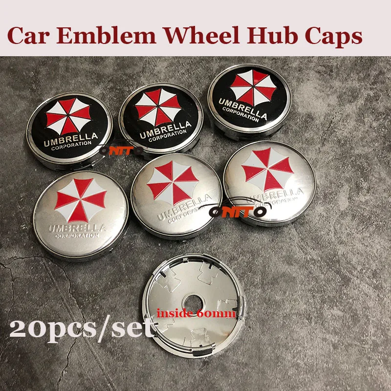 20pcs/lot 60mm PVC Auto Wheels hub Covers label For Resident Evil umbrella logo Fit all Car Rims wheels hub badge emblem