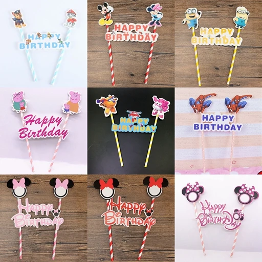 1set Mickey Minnie Mouse Minions Happy Birthday Cupcake Topper Flags font b Baby b font Kids