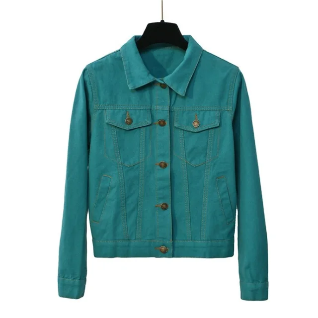 Women Green Denim Jacket Autumn Winter Vintage Loose Lapel Jeans Jackets Coat Female Fashion