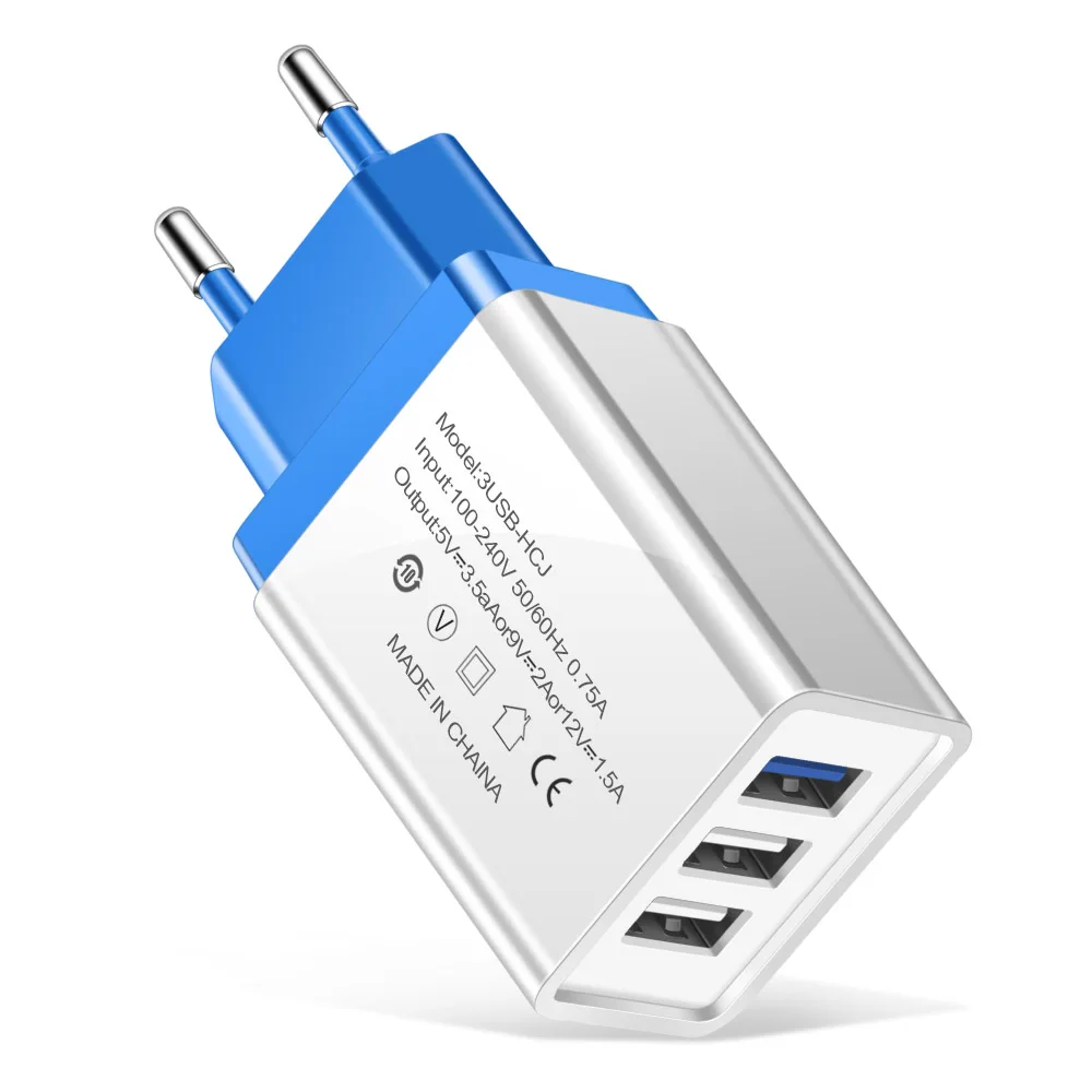 OLAF 3 USB зарядное устройство EU US Plug Быстрая зарядка зарядное устройство для мобильного телефона iphone samsung S10 S9 Plus Xiaomi huawei USB адаптер питания - Тип штекера: Blue