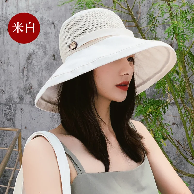 Женская летняя шляпа Кепка Солнцезащитная шляпа с УФ-защитой модная Джокер большая Солнцезащитная Рыбацкая шляпа - Цвет: M54-white