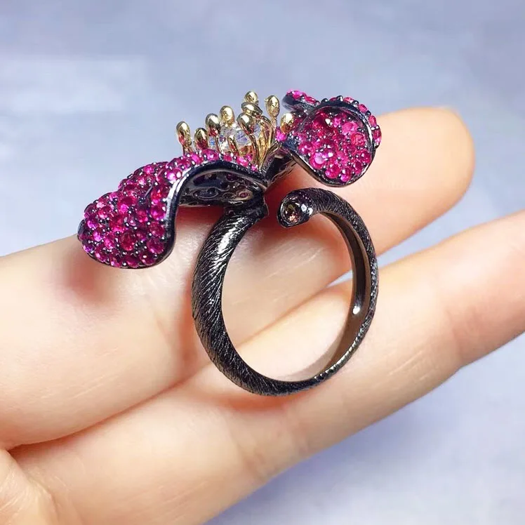 Qi Xuan_Trendy Jewelry_Rose цветок кольцо изысканный рекламных Offer_S925 Твердые Щепка Мода Ring_Manufacturer непосредственно распродажа