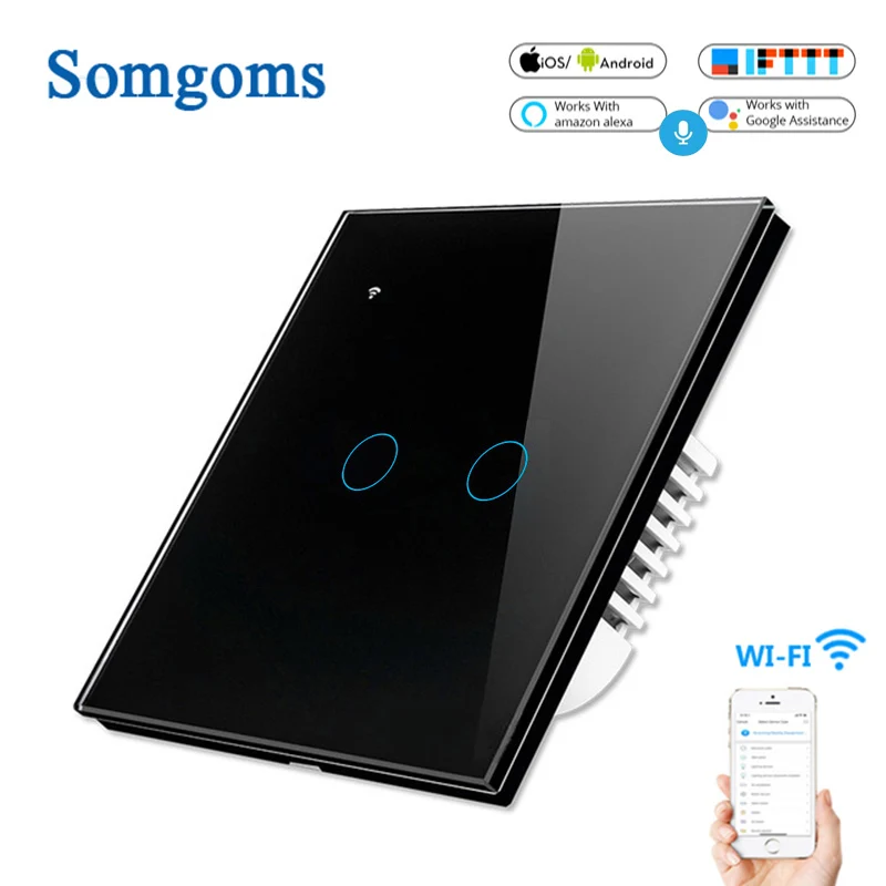 Продажа ЕС, Великобритания, 2 банды, 1 2 способа, Wifi настенный переключатель, беспроводной пульт дистанционного управления, светильник, релейное прил...