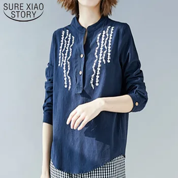 

Long Sleeve Shirts Embroidery Stand Women Blouse and Tops Harajuku Ladies Tops White Shirt Blouse Off Shoulder Top 3213 50