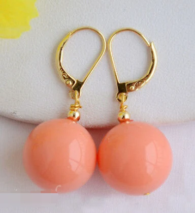 

hj 00398 Beautiful lady 14mm Pink South Sea Shell Pearl 14K GP Dangle Earrings AAA+