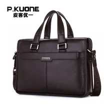 P.KUONE Genuine Leather Man Fashion Briefcase High Quality Business Shoulder Bag Casual Travel Handbag Luxury Brand Laptop Bag