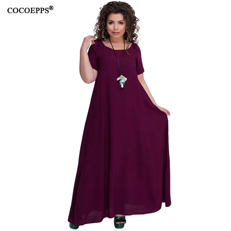 COCOEPPS, новинка размера плюс, винтажное платье, одноцветное, свободное, длинное платье для женщин, лето, большой размер, повседневное, свободное, макси платье, Vestidos, синее