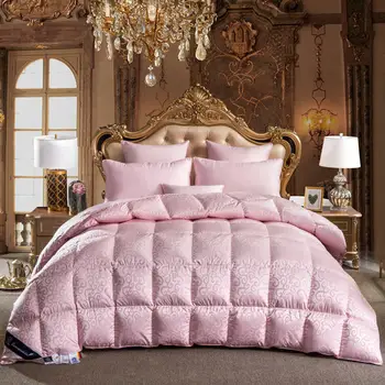 

100%Goose Down Comforter Bedding set King Queen Full size Pink Quilt Bed set Duvet Throw Blanket edredon colcha