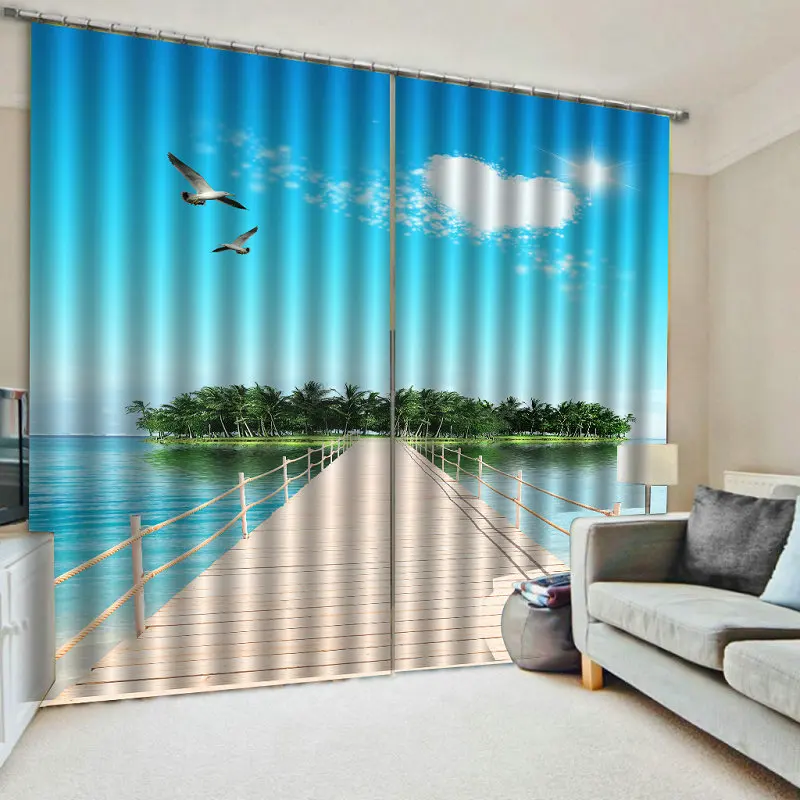 3D печать шторы для гостиной и спальни Cortinas Para Sala De Estar летний отдых солнечный пляж океан изображение на заказ - Цвет: curtain3
