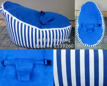 

COVER ONLY, NO FILLINGS - blue strips baby sleeping bean bag chair, kids toddlers beanbag sofa beds