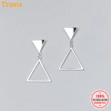 Trusta 100% 925 Sterling Silver Jewelry Women’s Fashion Stud Earrings Simple Triangles Earing Gift For Girls Kid Lady DS1340