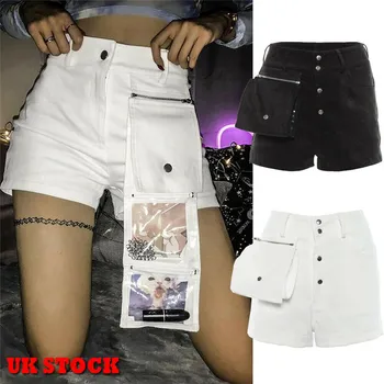 

Multifunction Women's High Waisted Button Shorts Summer Casual Short Pants With Folded Canvas Pocket