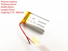 Free shipping Polymer battery 400 mah 3.7 V 602035 smart home MP3 speakers Li-ion battery for dvr,GPS,mp3,mp4,cell phone,speaker