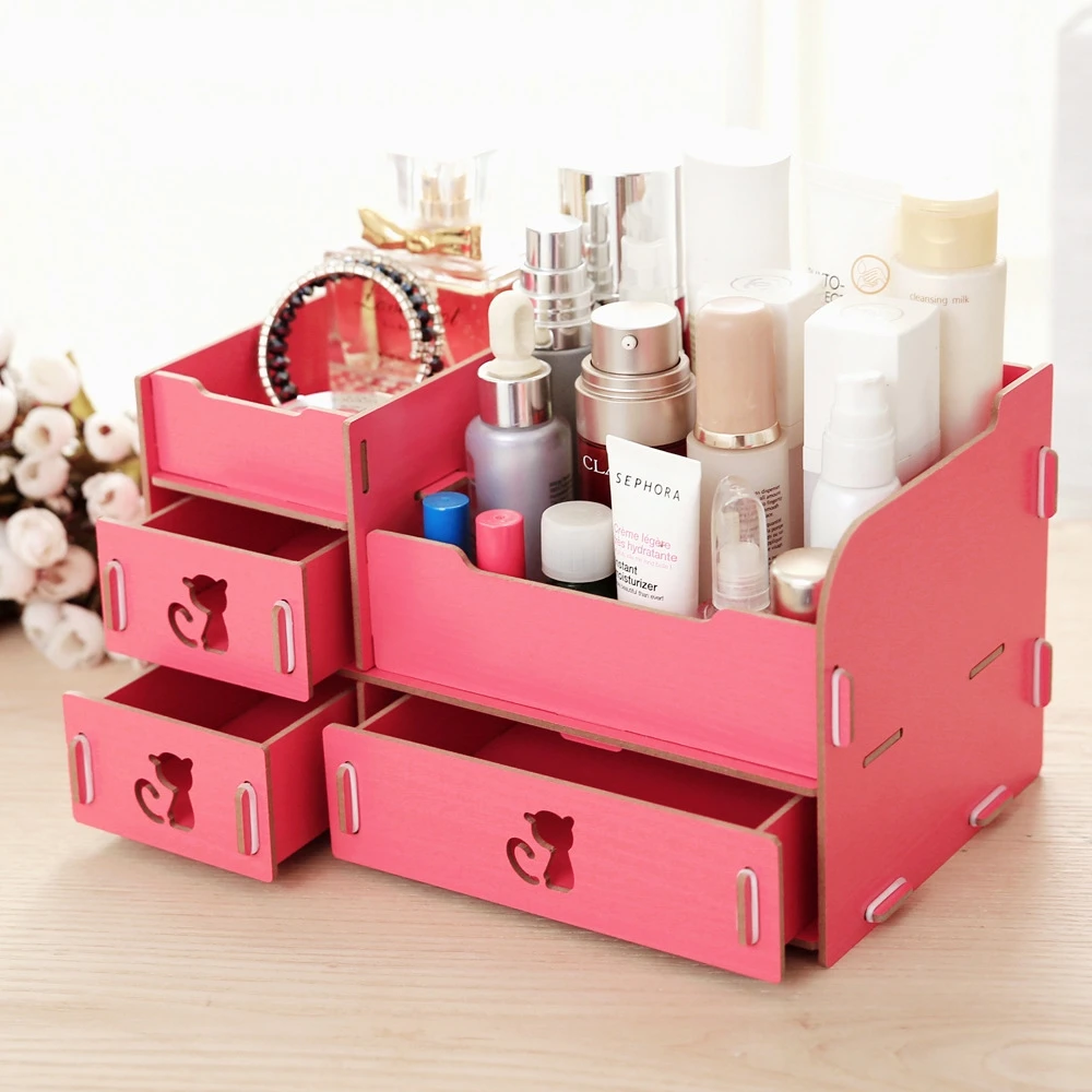 

DIY Multi-functional wooden desktop storage box Jewelry Container organizer makeup case storage box Cosmetics holder Joyas Caso