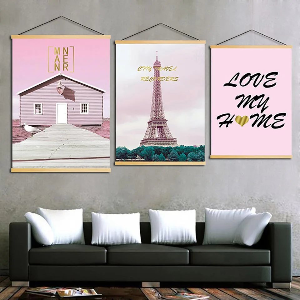 Home-Decoration-Nordic-Wall-Artwork-Log-Cabin-Paris-Tower-Painting-Letter-Solid-Wood-Hanging-Scrolls-Canvas.jpg_640x640