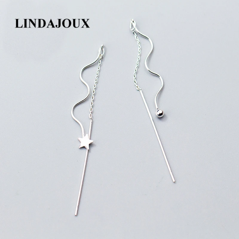 LINDAJOUX 2018 милые длинные Висячие Подвески в виде звезды 925 пробы серебряные женские