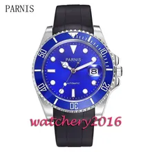 Casual 40mm Parnis blue dial luminous marks sapphire glass date adjust blue ceramic bezel Automatic movement Men’s Watch
