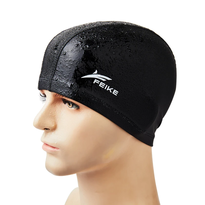 Men Women Adults Free Size Elastic Waterproof PU Fabric Swim Cap Long Hair Ears Protection Hat Sports Swim Pool Hat Swimming Cap
