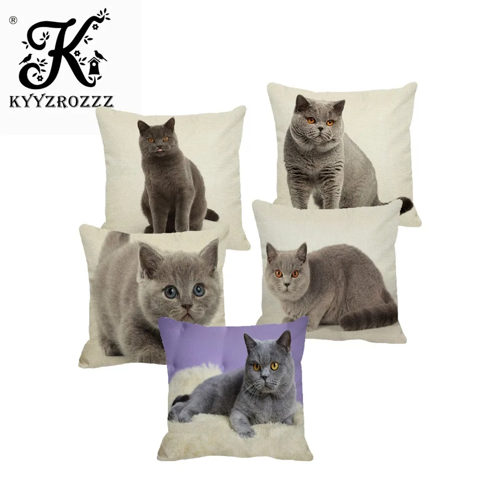 

Cute British Shorthair Cat Linen Pillowcase Sofa Decorative Pillow Cover Animal Pattern Square Cushion Cover 45X45cm