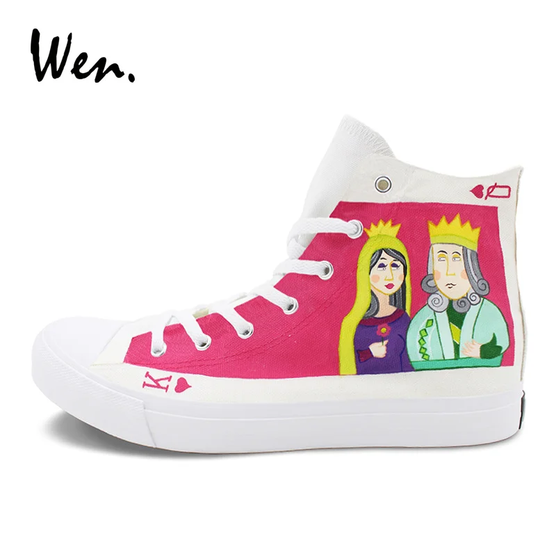 

Wen Men Women Hand Painted Shoes Original Design Poker King Queen Playingcards Canvas Sports Sneakers High Skate Shoes