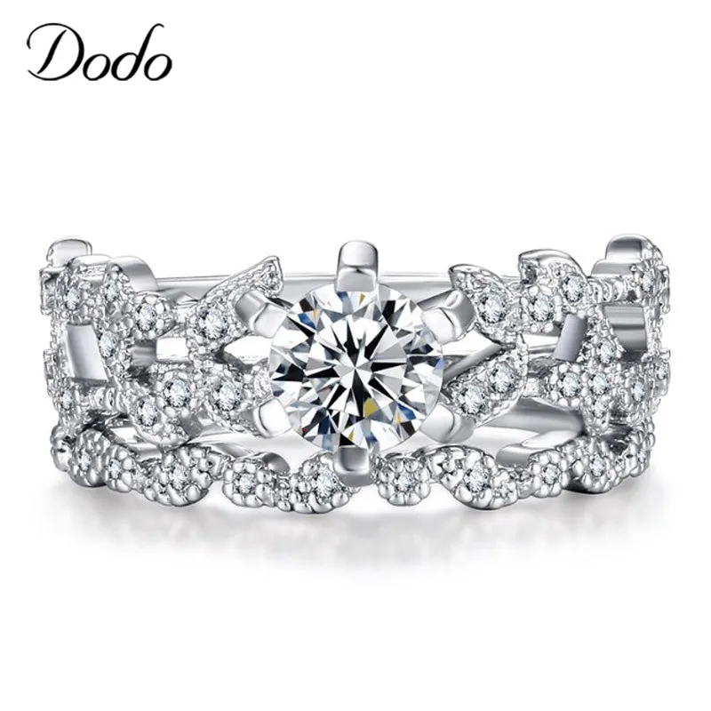 

DODO Classic White Stone Ring Sets Silver Color Leaves Rings Wedding Bague For Women Couple Ring Accessories Bijoux anillos YR90