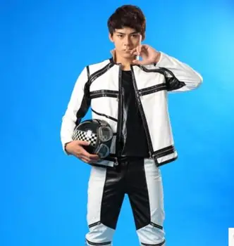 

S-5XL HOT New Men singer fashion DG bigbang DJ Black white color matching slim leather jacket pants set plus size stage costumes